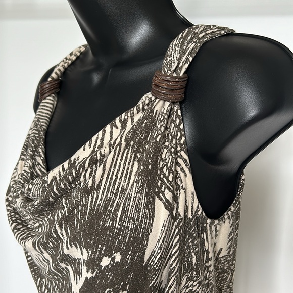 KENNETH COLE Boho Tank Top Wood Ring Straps Beige Olive Print Women’s Medium - Picture 9 of 16